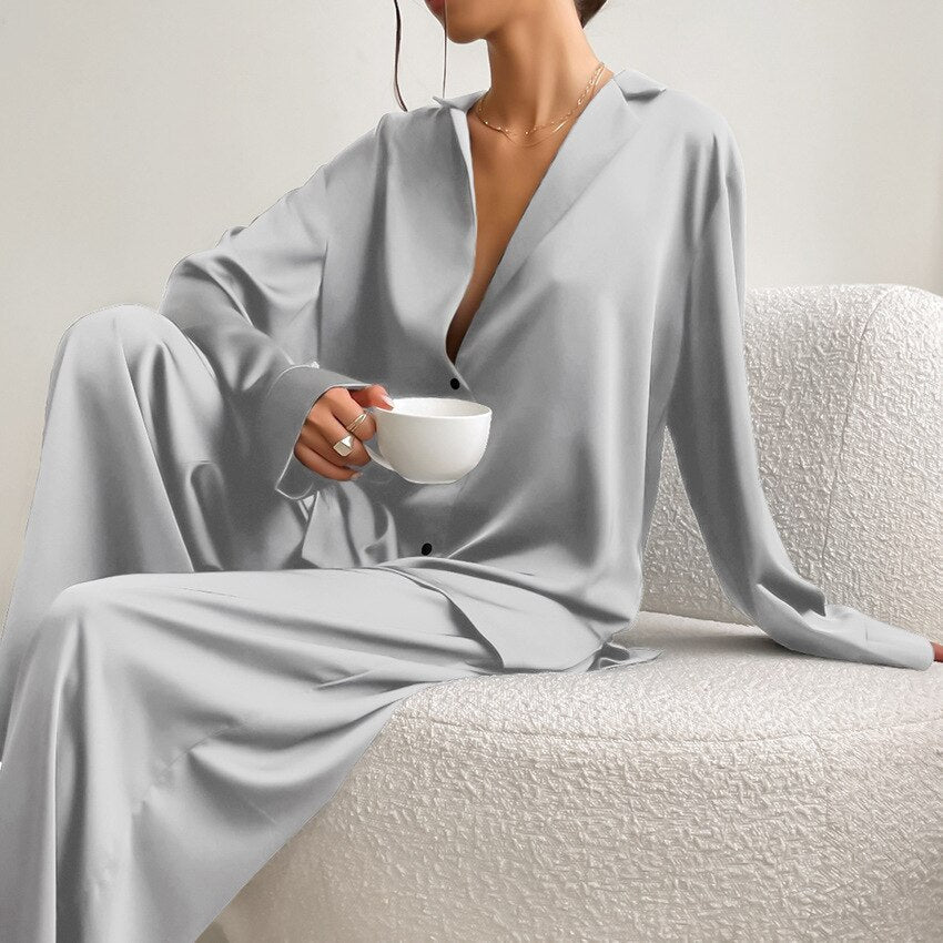 Elegante Satijnen Loungewear Set - Dames Nachtmode