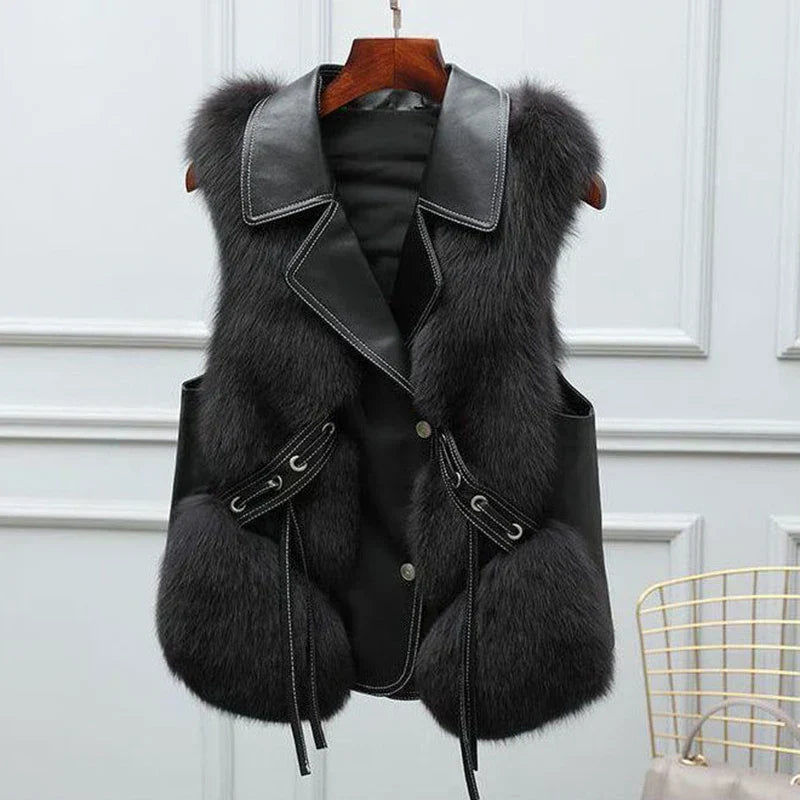 Elegant Vest met Faux Fur en Leer Accenten