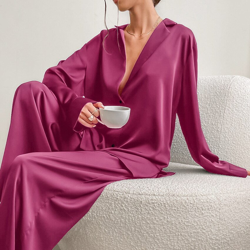 Elegante Satijnen Loungewear Set - Dames Nachtmode