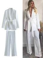 Chique Roze Blazer Set met Wijde Broek - Dames