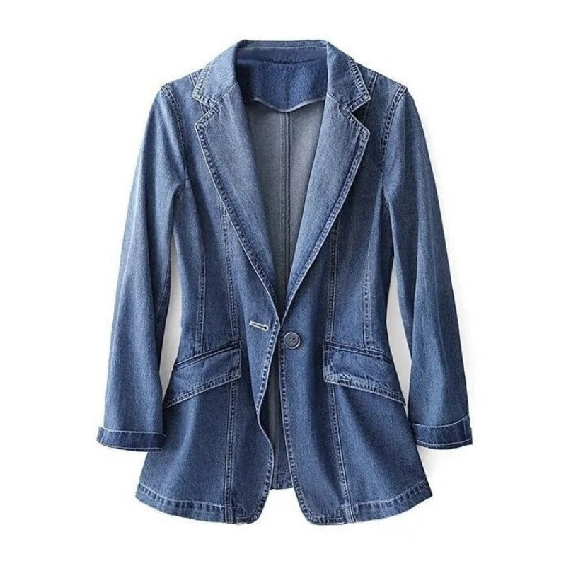 Stijlvolle Blauwe Denim Blazer voor Dames