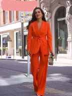 Chique Roze Blazer Set met Wijde Broek - Dames