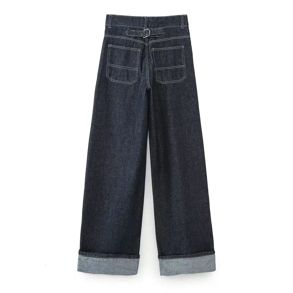 Casual Denim Set: Cropped Jas & Wijde Pijpen Jeans