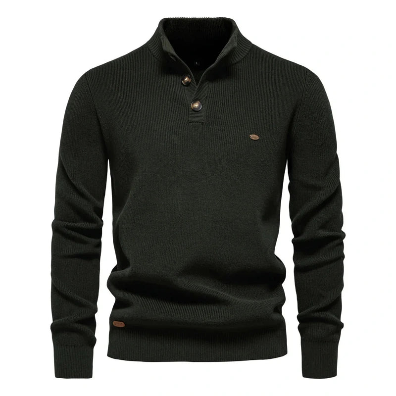 Heren Gebreide Trui met Knoopdetails - Mock Neck
