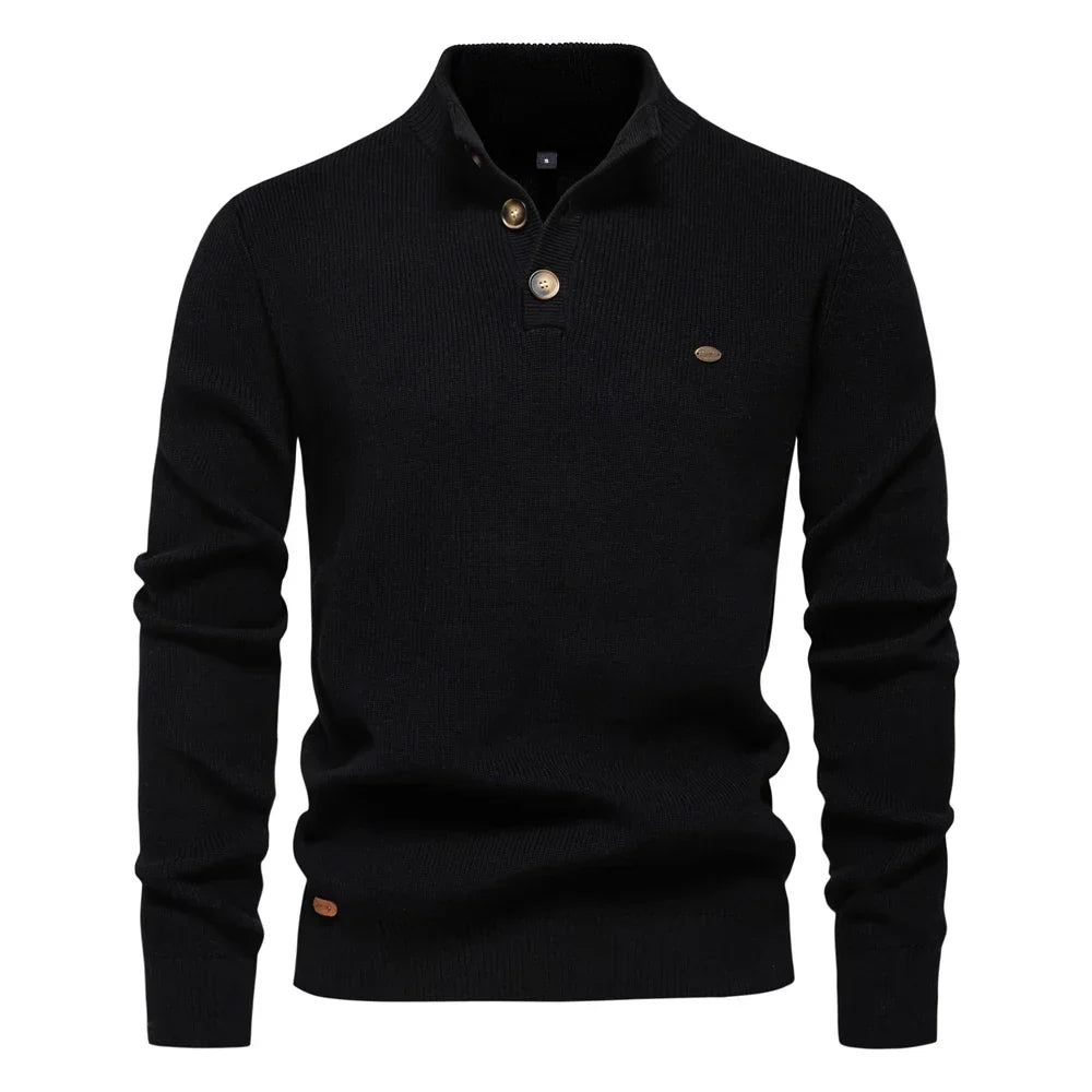 Heren Gebreide Trui met Knoopdetails - Mock Neck