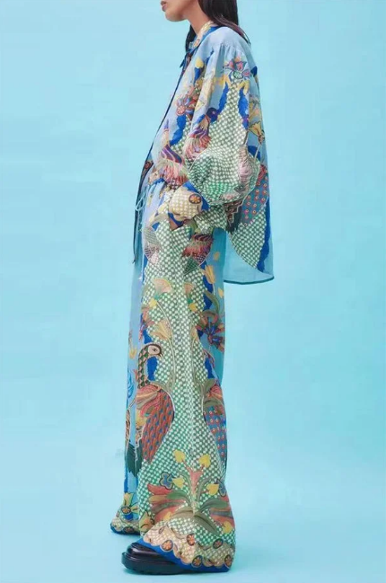 Zomer Tweedelige Set Linnenmix - Artistieke Print