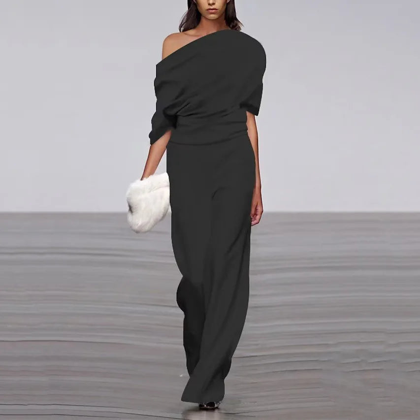 Nocturne Jumpsuit - Elegant Eénschouder Gedrapeerd Design