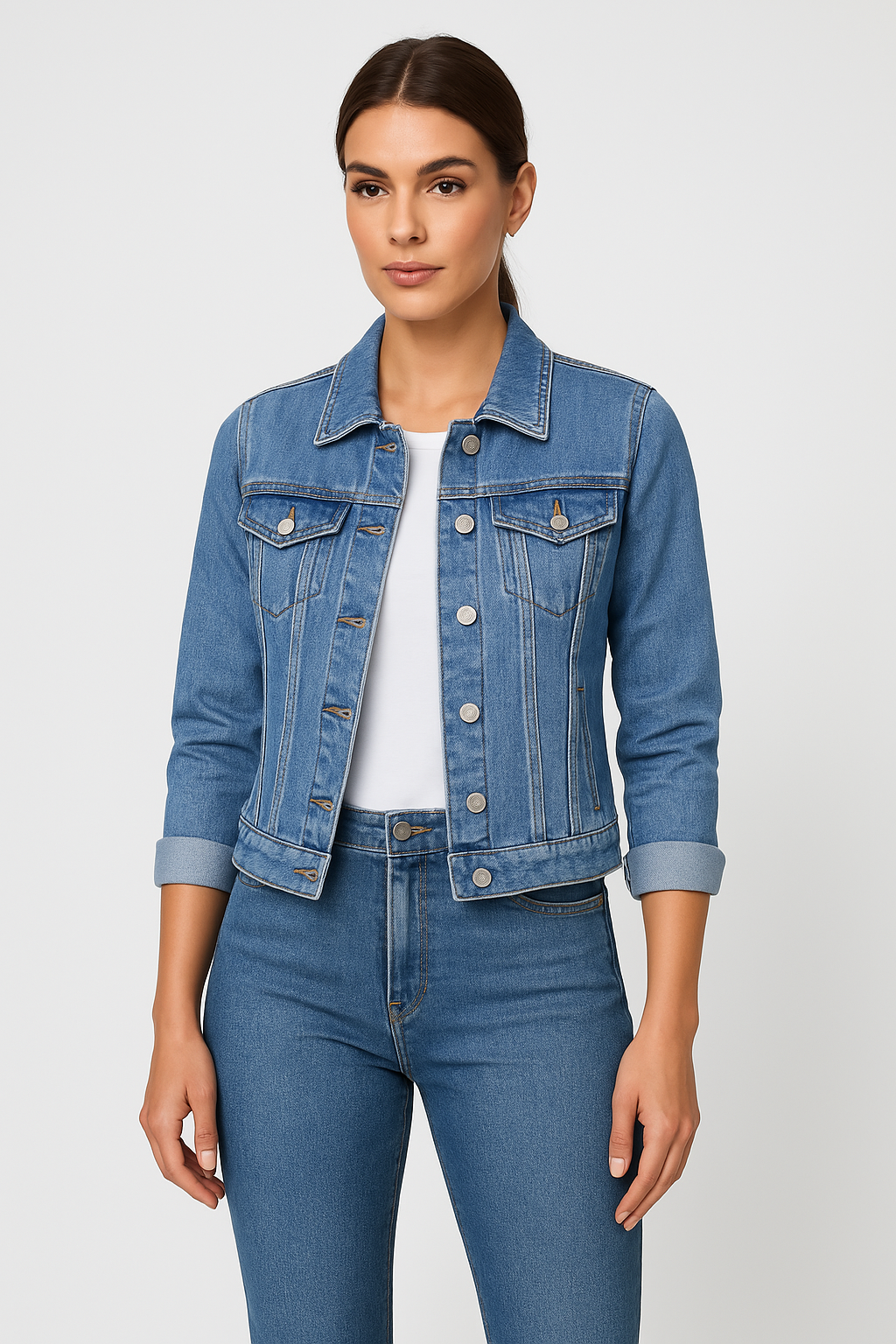 Trendy Korte Denim Jas - Medium Blauw