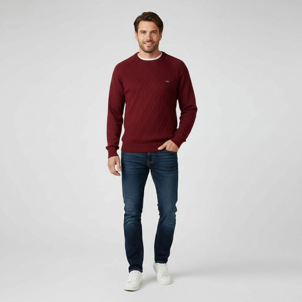 Stijlvolle Heren Trui met Diamond Knit in Rood