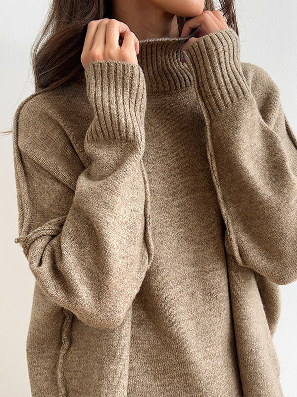 Chique Gebreide Loungewear Set: Trui met Rolkraag & Wijde Broek