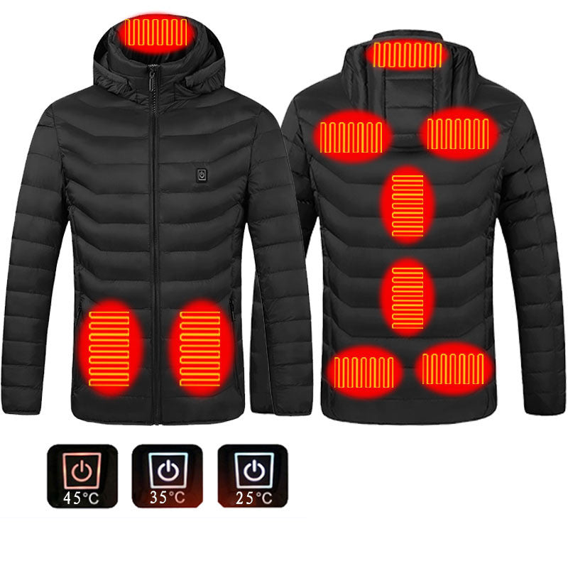 Winter Heated Jacket USB Electric Cotton Coat Zip-up Heater Thermal Clothing Heating Vest For Men - Black Zone9-S
