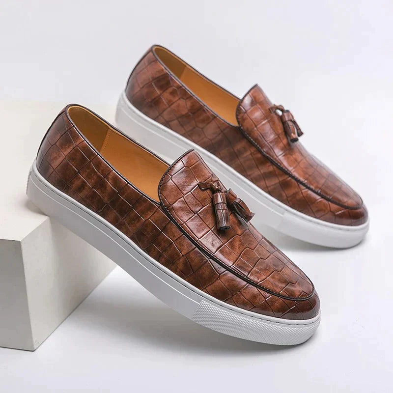 Moderne Heren Loafers: Croco Print & Tassel Detail
