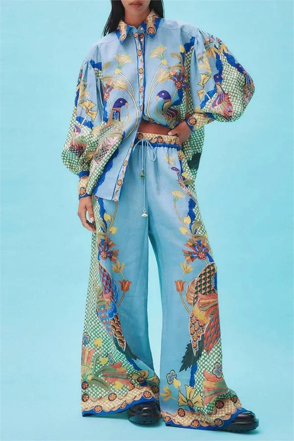 Zomer Tweedelige Set Linnenmix - Artistieke Print