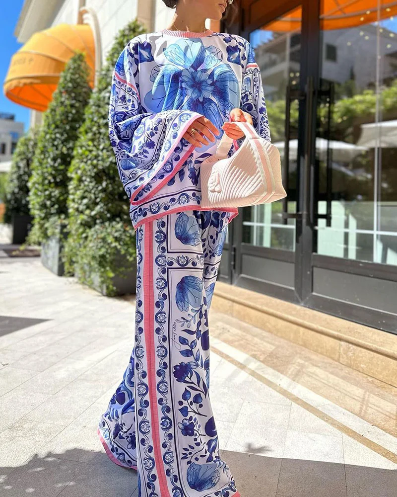 Zomer Tweedelige Set Wijde Pasvorm - Bloemendesign