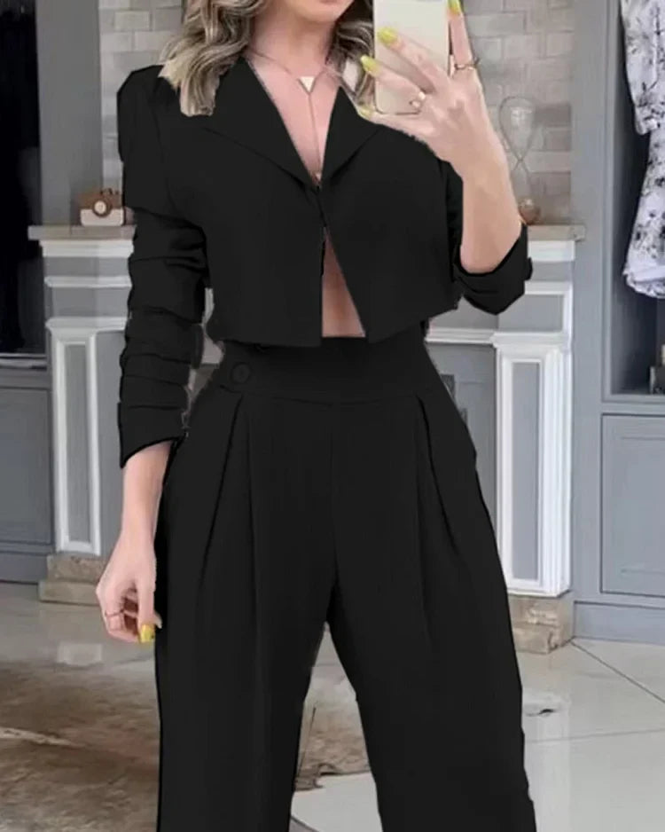 Moderne Tweedelige Set - Colbert & Wijde Broek Wit