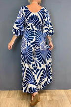 Bohemian Maxi Jurk met Abstracte Print & Ruches