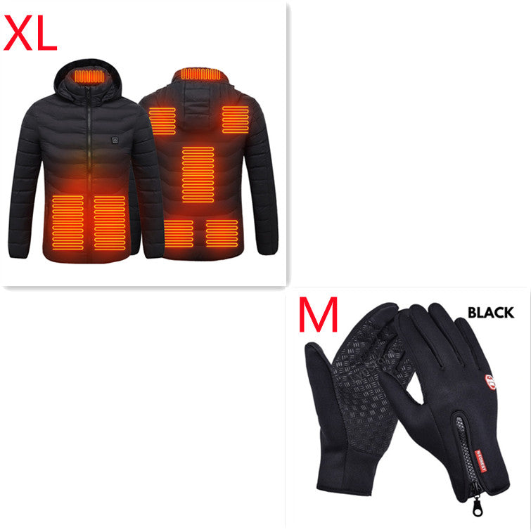Winter Heated Jacket USB Electric Cotton Coat Zip-up Heater Thermal Clothing Heating Vest For Men - Black Zone8 Set-XL