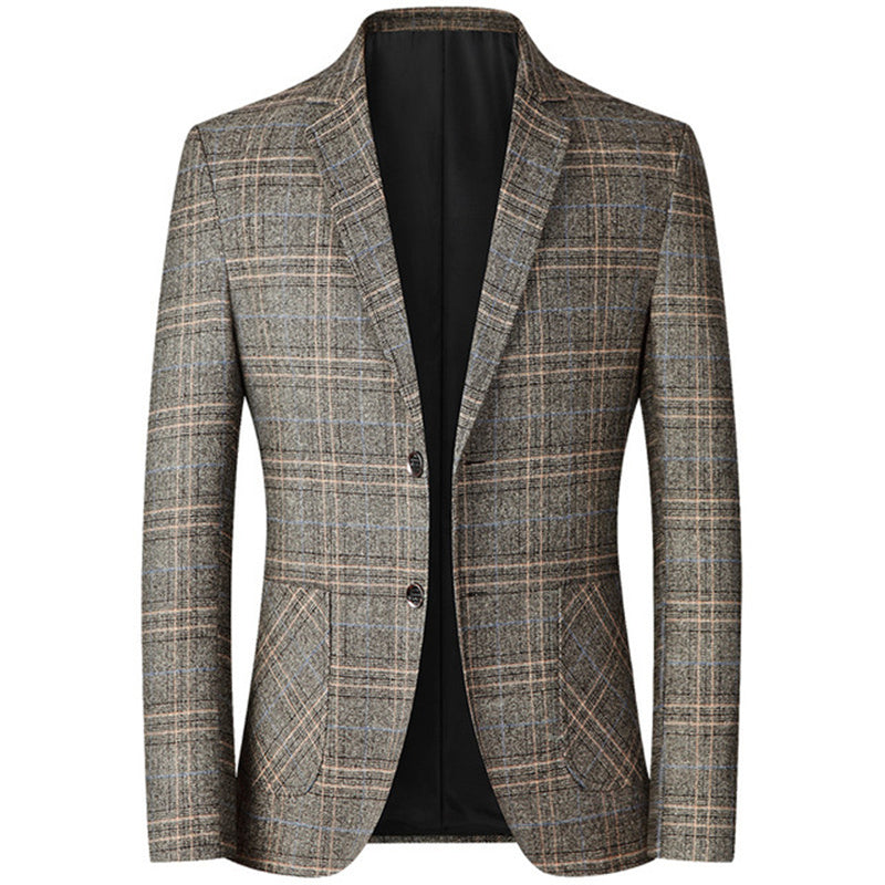 Stijlvolle Heren Blazer met Ruitpatroon - Khaki & Grijs