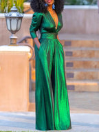 Feestelijke Jumpsuit met Pofmouwen en Wijde Pijpen