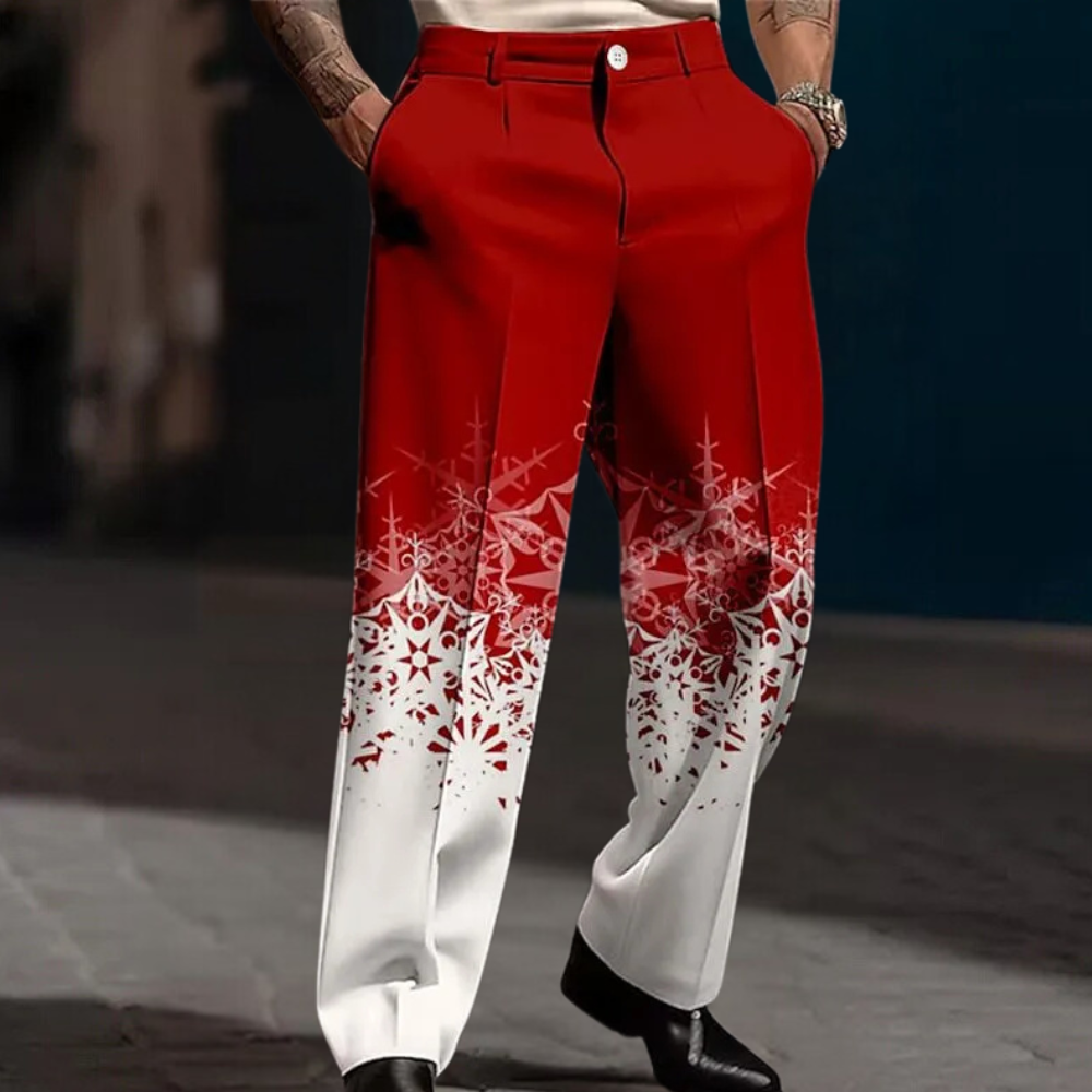 Winter Broek met Sneeuwvlokprint en Kleurblok