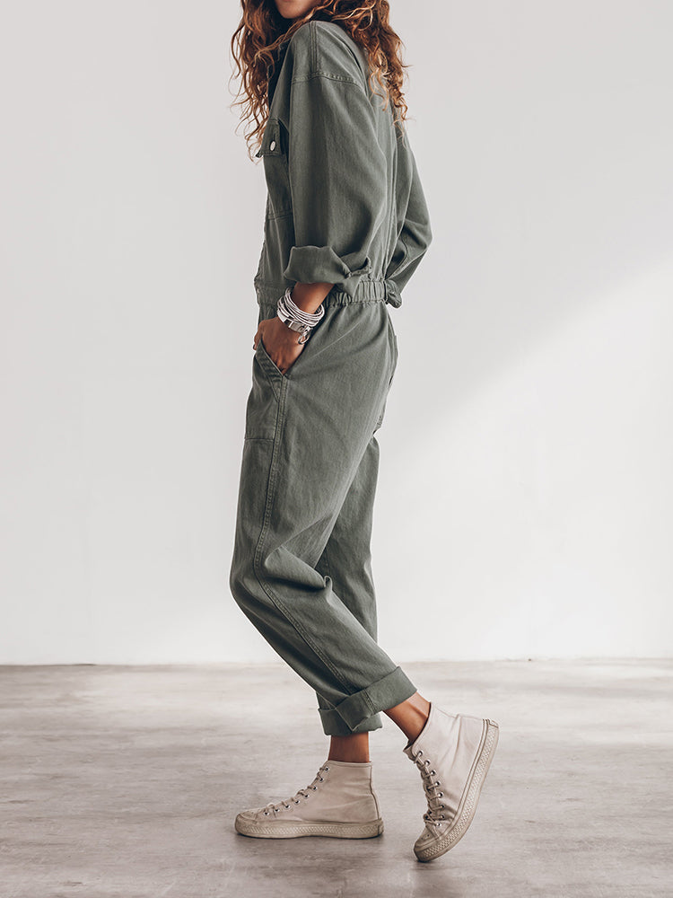 Casual Groene Jumpsuit met Knopen