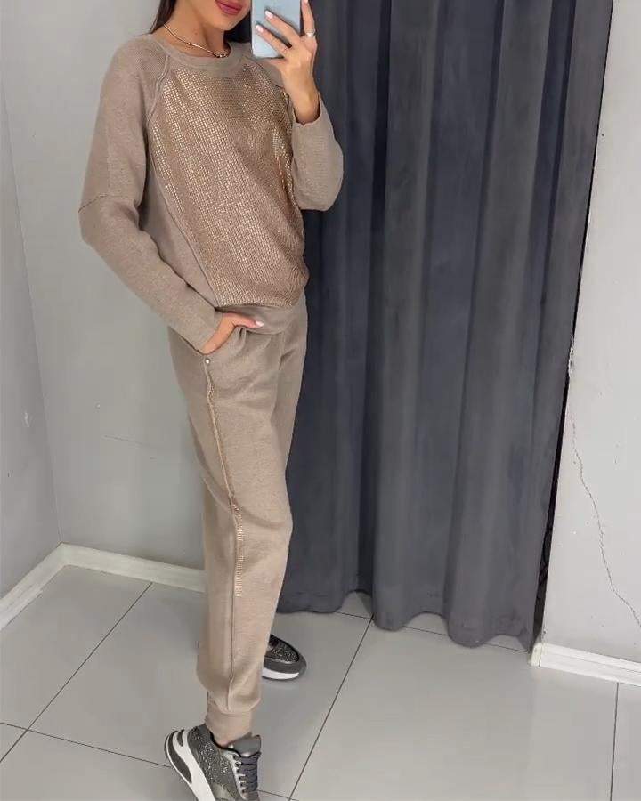 Stijlvol Dames Trainingspak met Glanzende Pailletten