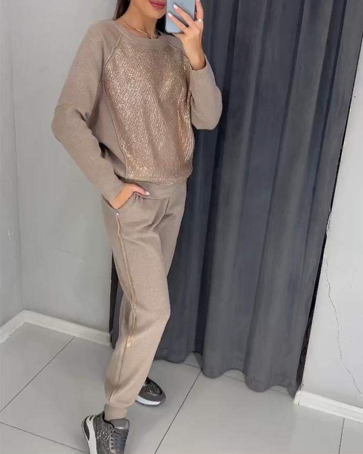 Stijlvol Dames Trainingspak met Glanzende Pailletten