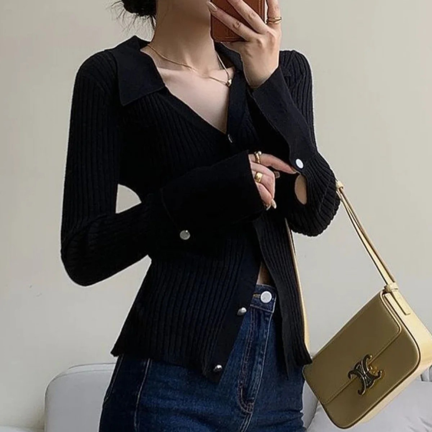 Stijlvol Gebreid Vest met V-hals en Bell Sleeves