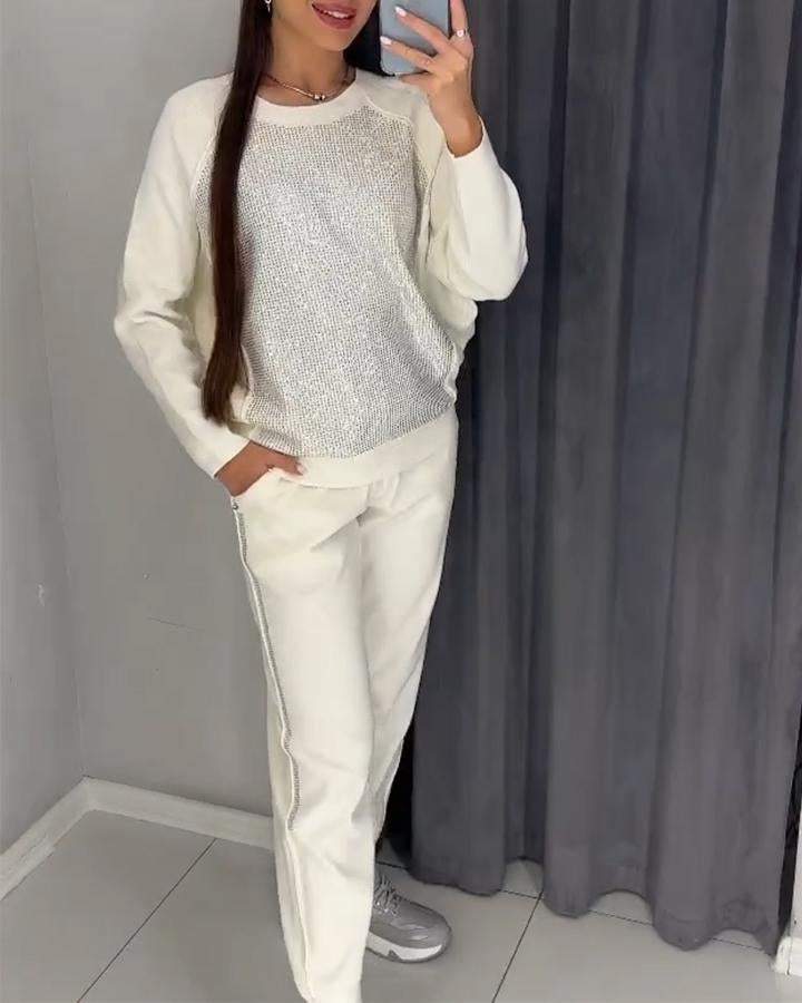 Stijlvol Dames Trainingspak met Glanzende Pailletten