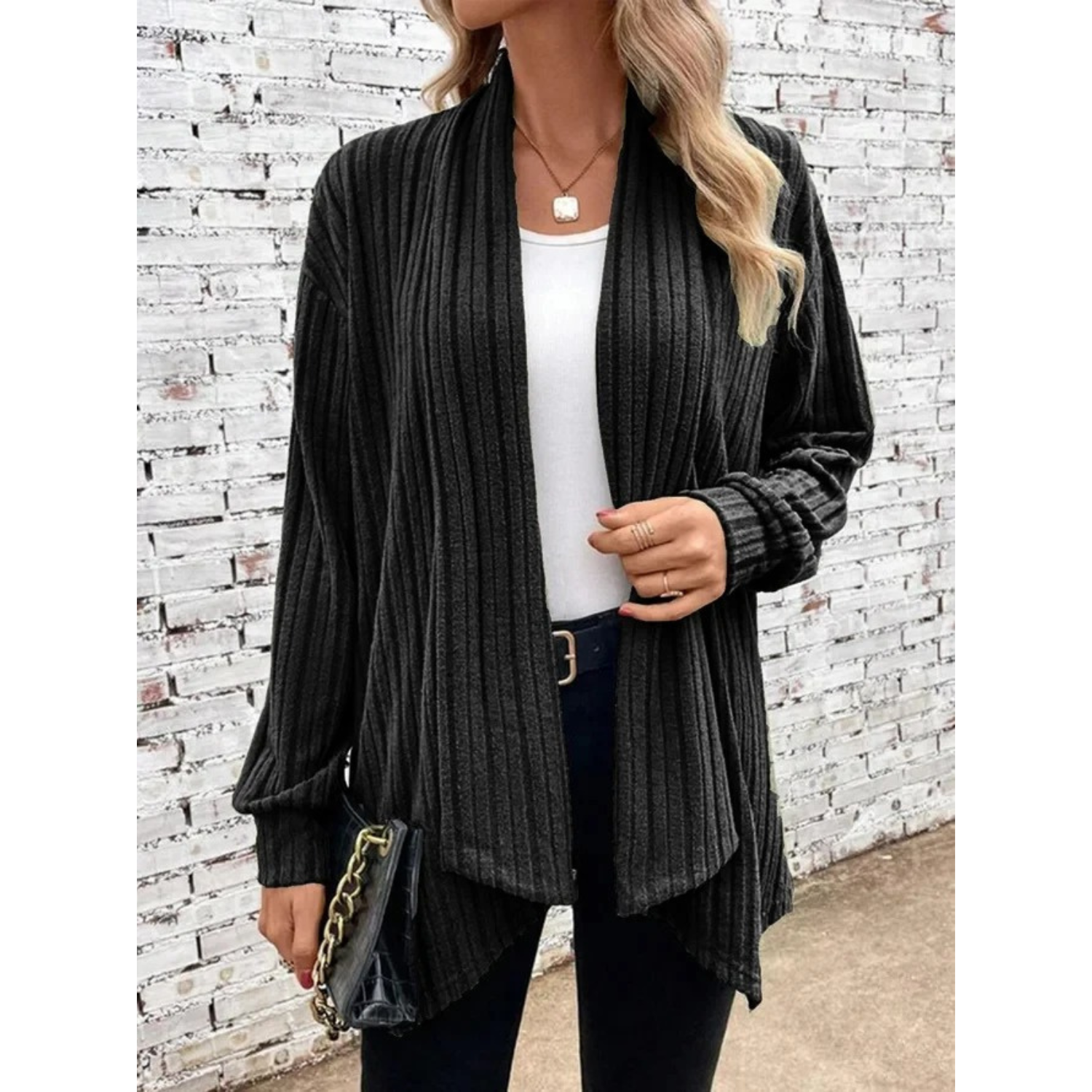 Dames Draped Vest - Casual Knit Cardigan