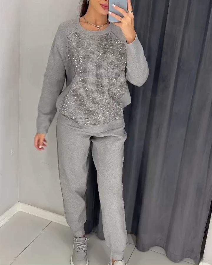 Stijlvol Dames Trainingspak met Glanzende Pailletten